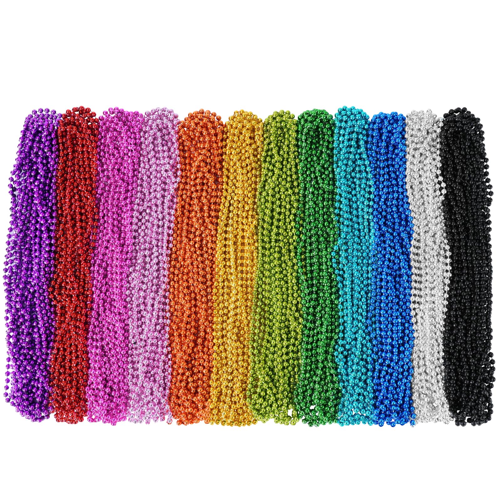 Shaoqinlin 144 Pcs Mardi Gras Beads Necklaces, 12 Colors 33 Inch 7 Mm Metallic Bead Necklaces Bulk Party Beads Necklace Round Be