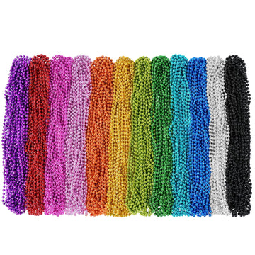 Shaoqinlin 144 Pcs Mardi Gras Beads Necklaces, 12 Colors 33 Inch 7 Mm Metallic Bead Necklaces Bulk Party Beads Necklace Round Be
