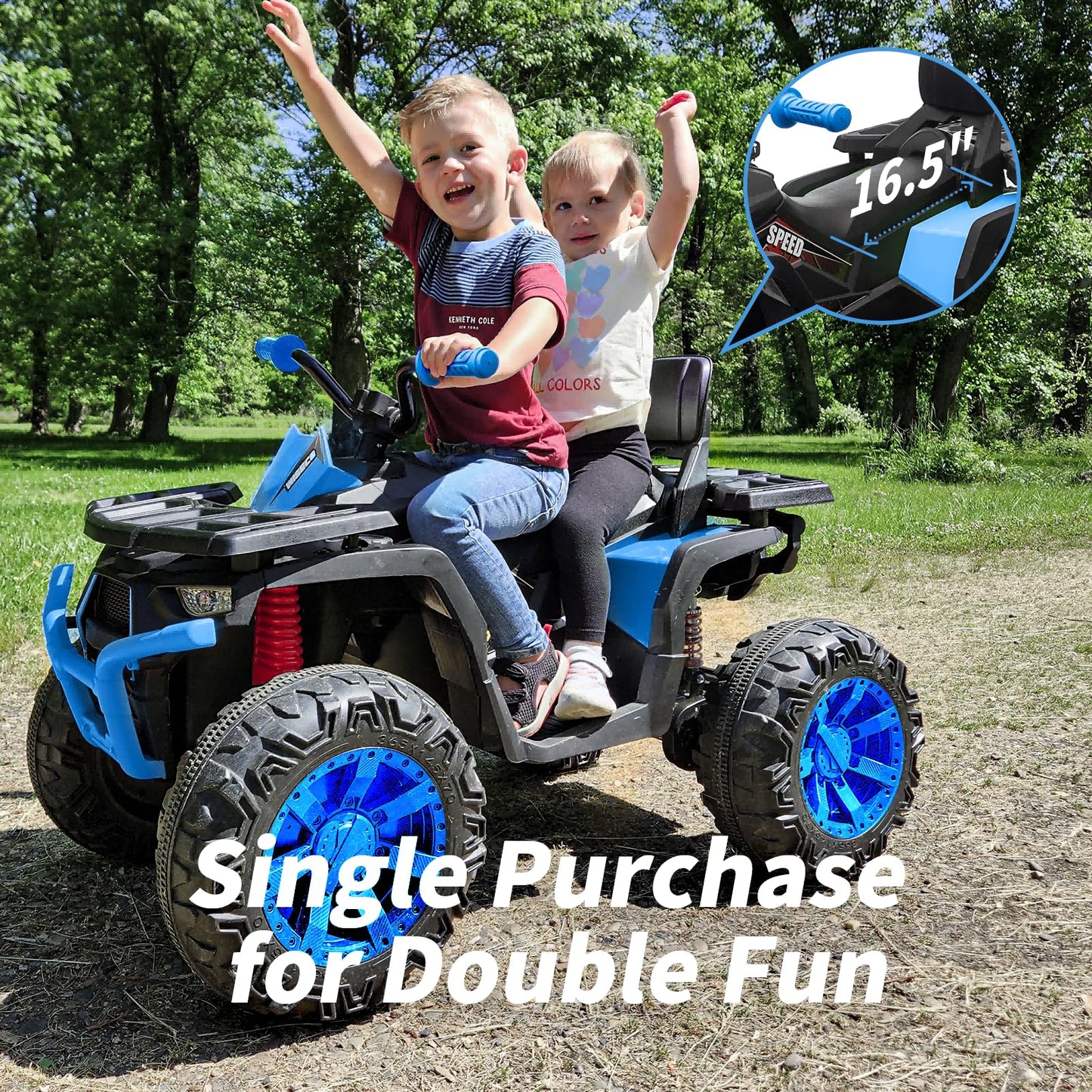 Hikiddo Kids Atv 4 Wheeler, 24V 4Wd Electric Atv Ride On Toy For Big Kid With 2-Seater, 4X200W Motor - Blue