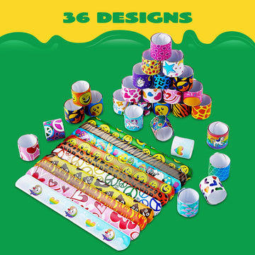 JOYIN 60 Pcs Slap Bracelets for Kids Bulk Wristbands with Animals, Friendship, Heart Print 36 Designs, for kids Easter Party Fav