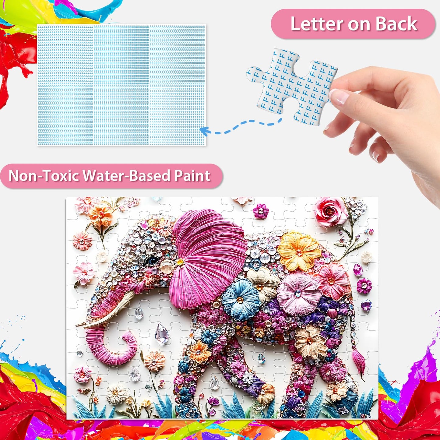 Jeaiciro 100 Piece Puzzles for Kids Ages 4-6 & 6-8  Cute Elephant Jigsaw Puzzle Fun Educational Toy for Kids Ages 8-10  Large Piece Puzzles for mature-themeds  Funny Puzzle for Family Activity Gift Set