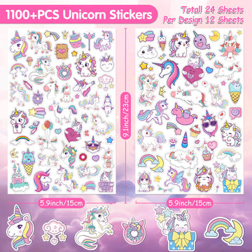 Linaye 24 Sheets Unicorn Stickers For Kids Girls, 1100 Pcs Cute Unicorn Stickers For Scrapbooking,Water Bottles,Envelopes,Gifts