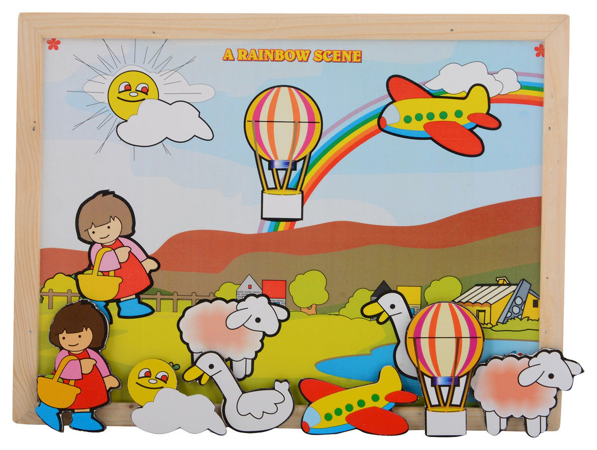 Skillofun Wooden Magnetic Twin Play Tray  Rainbow Scene, Multi Color