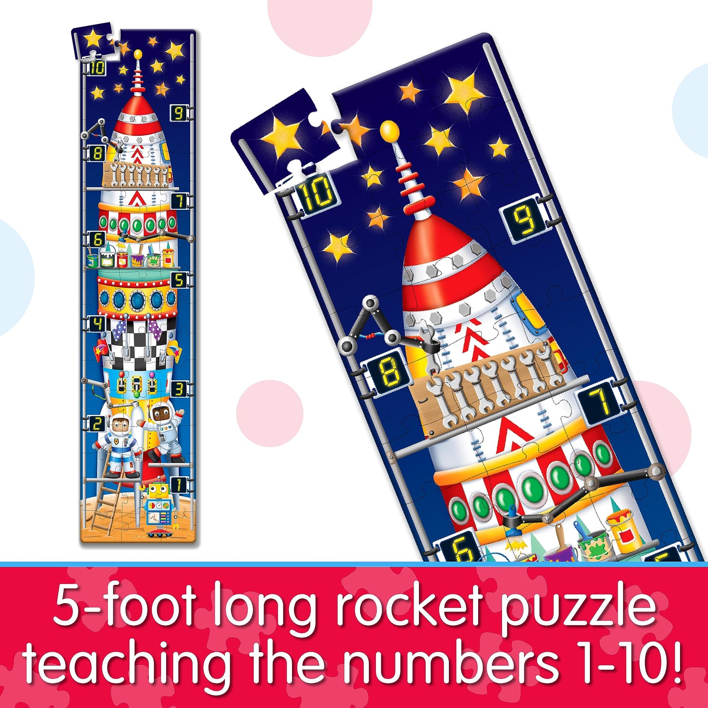 Long And Tall Puzzles - 123 Rocket Ship - 51 Piece, 5-Foot-Long Preschool Stem Puzzle, Learning Puzzles For Kids Ages 3-5, Educational Gifts For Boys & Girls Ages 3 And Up