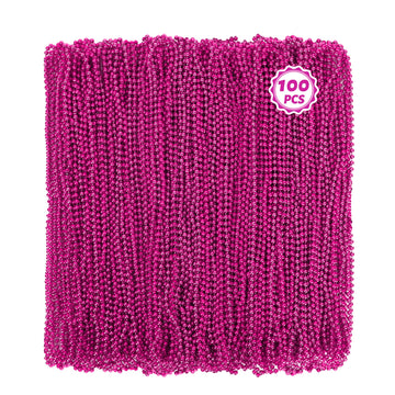 100 Pcs Mardi Gras Beads, 33'' Rosered Beaded Necklace Bulk, Breast Cancer Awareness Accessories Set, Carnival Beads Parade Thro