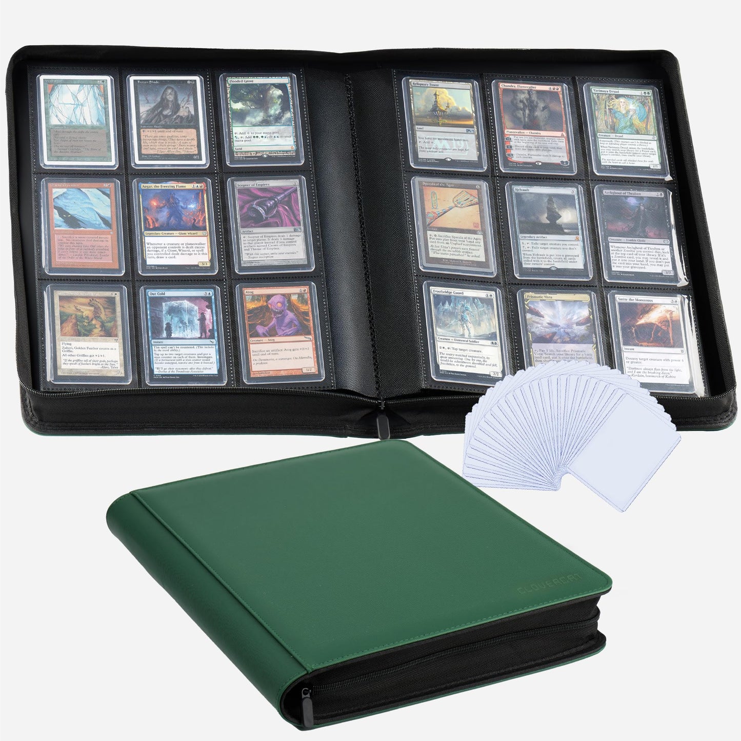 9-Pocket Toploader Binder  Clovecat enhanced Card Book  Holds 252 Trading Card with 20 Removable Top-loader Sleeves PU Card Holder Folders Card Album for MTG  TCG  Yugioh  Game & Sports Cards(Green)