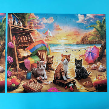Extra Large Pieces Jigsaw Puzzles For Adults - 100 Piece Puzzles For Kids Ages 8-10 10-12 - Large Piece Puzzles For Seniors - Cats Seaside Sunset