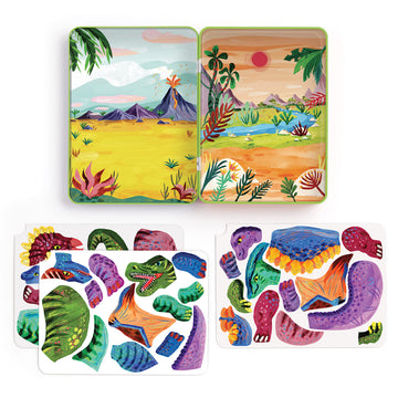 Mudpuppy Dino Mix-Up - Magnetic Build-It Travel Friendly Game with Illustrated Prehistoric Background Scenes Including 2 Dino Ch