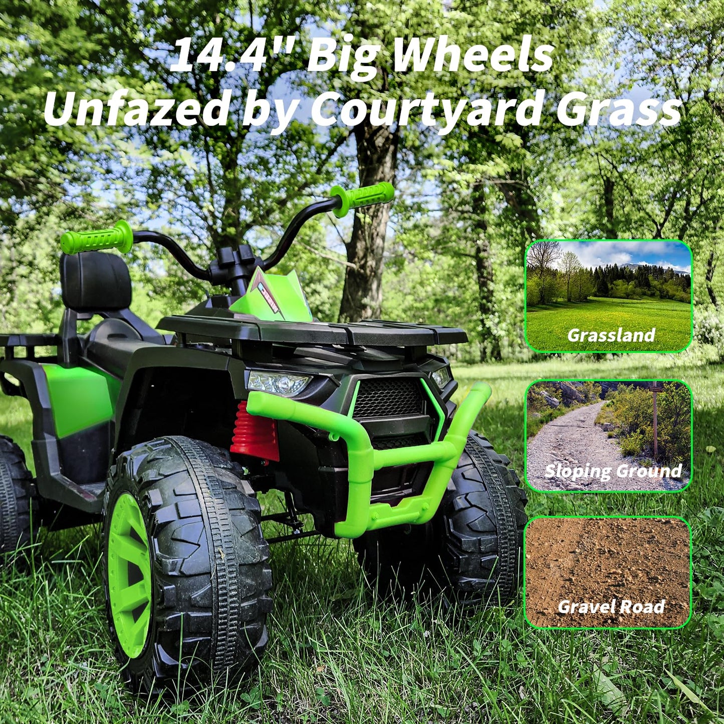 Hikiddo Kids Atv 4 Wheeler, 24V 4Wd Electric Atv Ride On Toy For Big Kid With 2-Seater, 4X200W Motor - Green