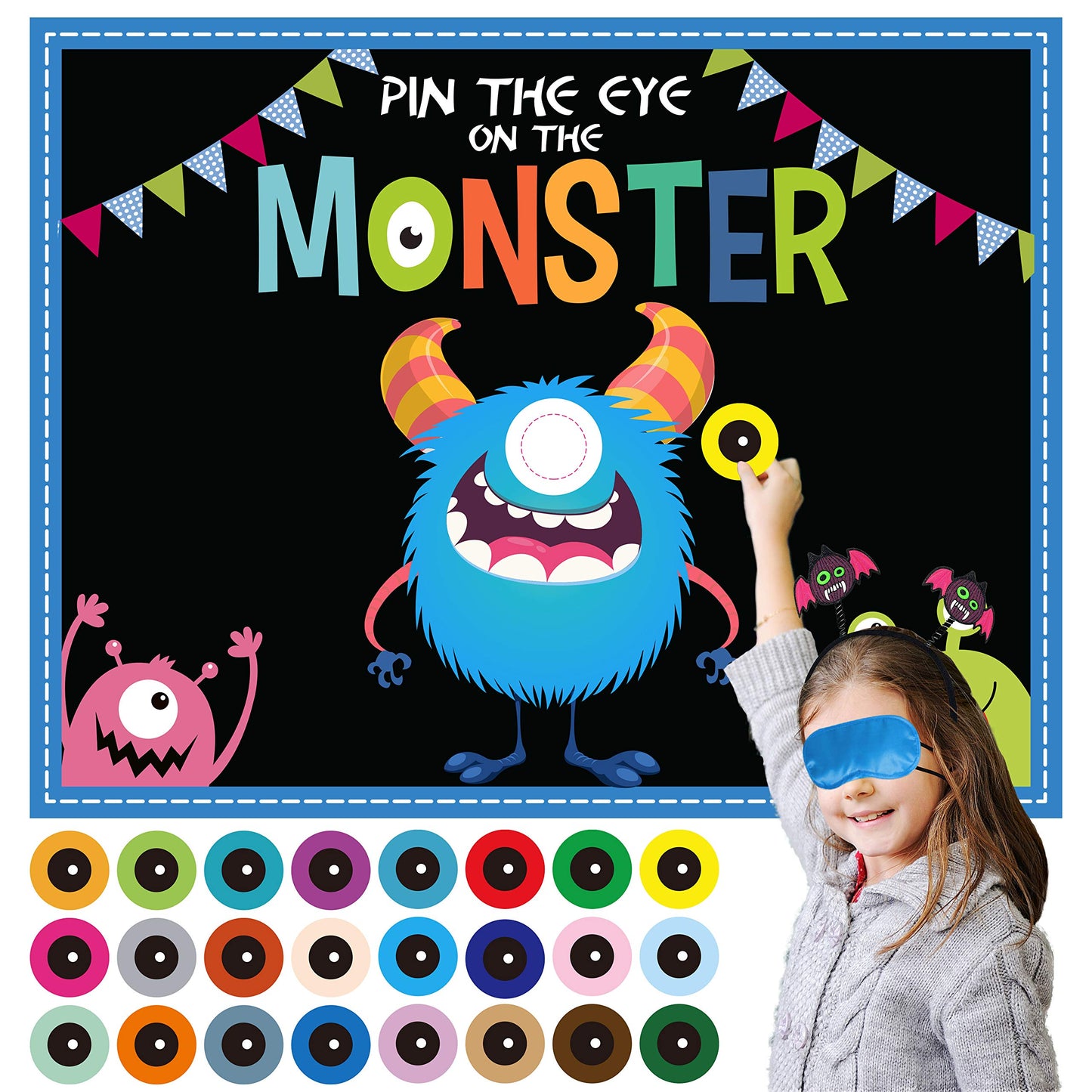 Happy Storm Halloween Party Games For Kids, Pin The Eye On The Monster, Halloween Party Activities Favors Crafts Birthday Party Games For Children Boys Girls, Monster Party Carnival Games Indoor