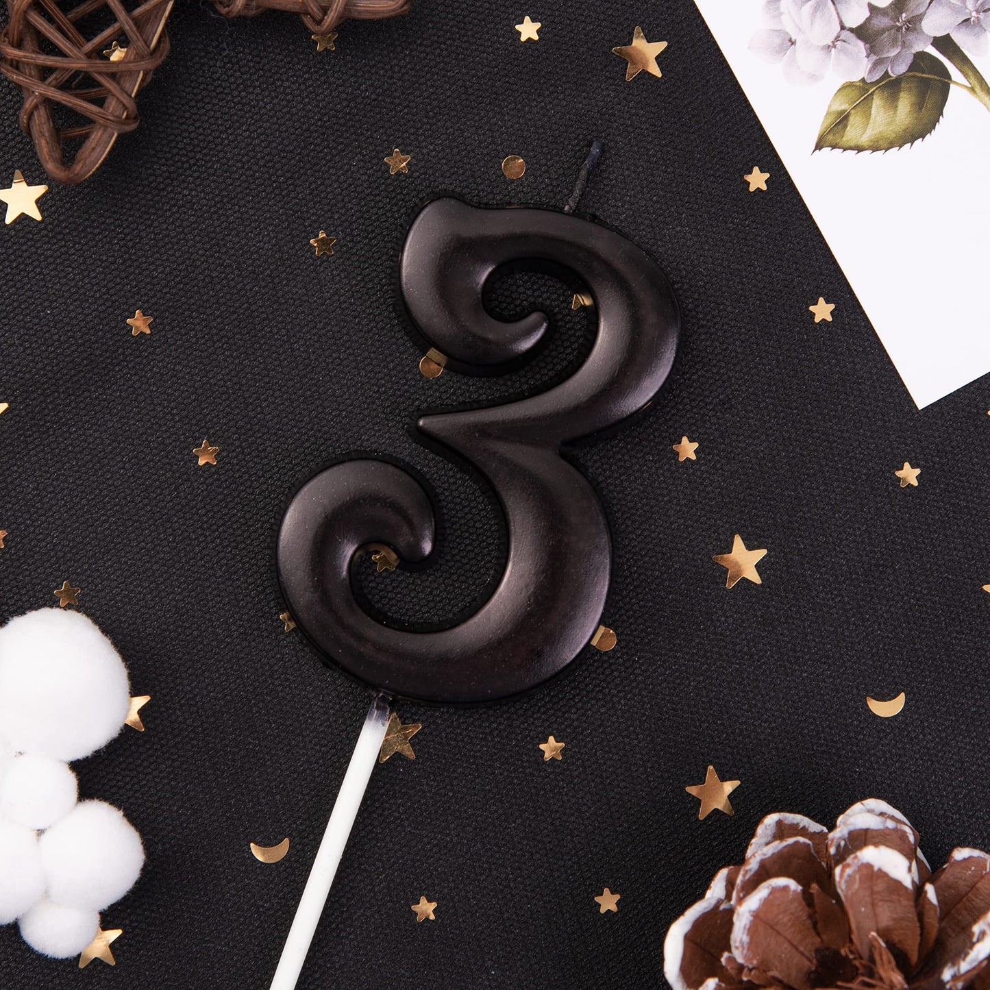 PHD CAKE 2.76 Inch Elegant Black 3 Number Birthday Candles, Black Number Candles, Cake Number Candles, Party Celebration