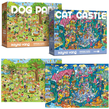 Antelope 2 In 1 1000 Piece Puzzle Bundle - Dog Park - 1000 Piece Jigsaw Puzzle Bundle With Cat Castle - 1000 Piece Jigsaw Puzzle
