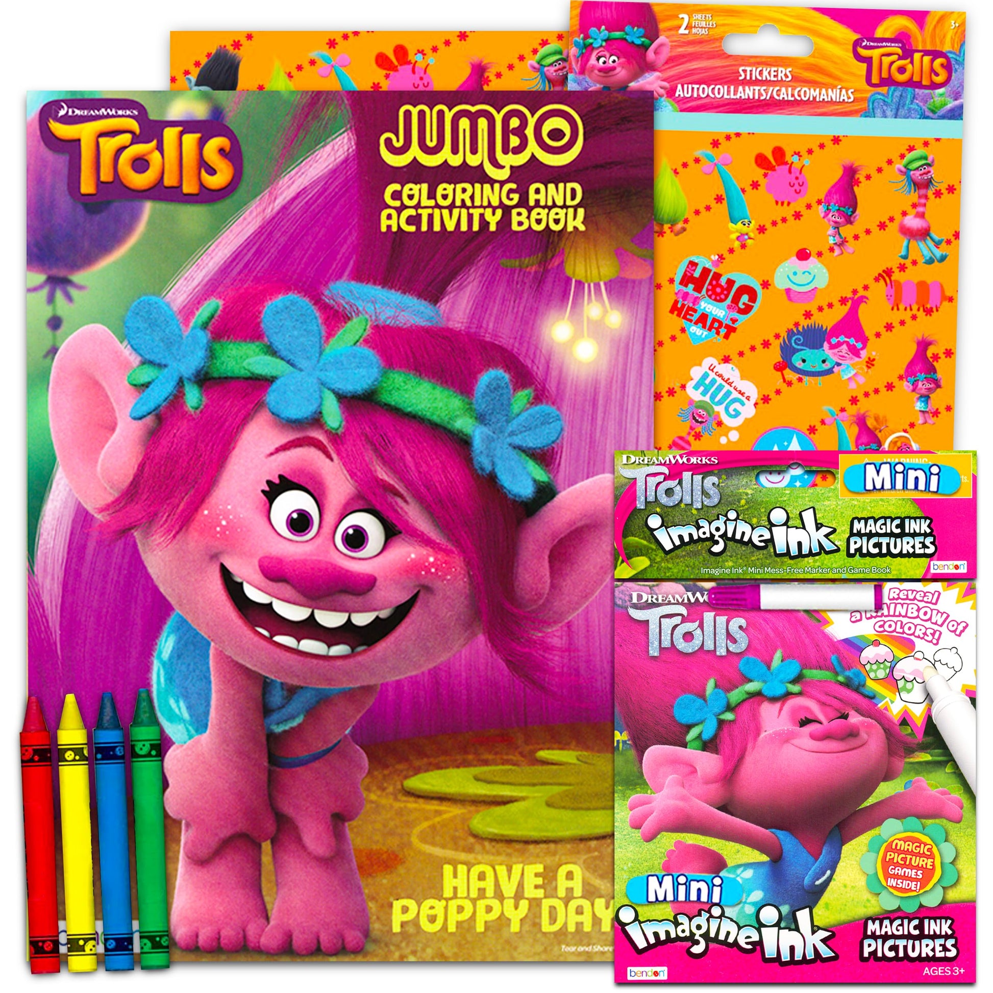 Trolls Coloring and Activity Set Bundle - Trolls Imagine Ink Coloring Book and Trolls Coloring Book with Crayons and Stickers (I