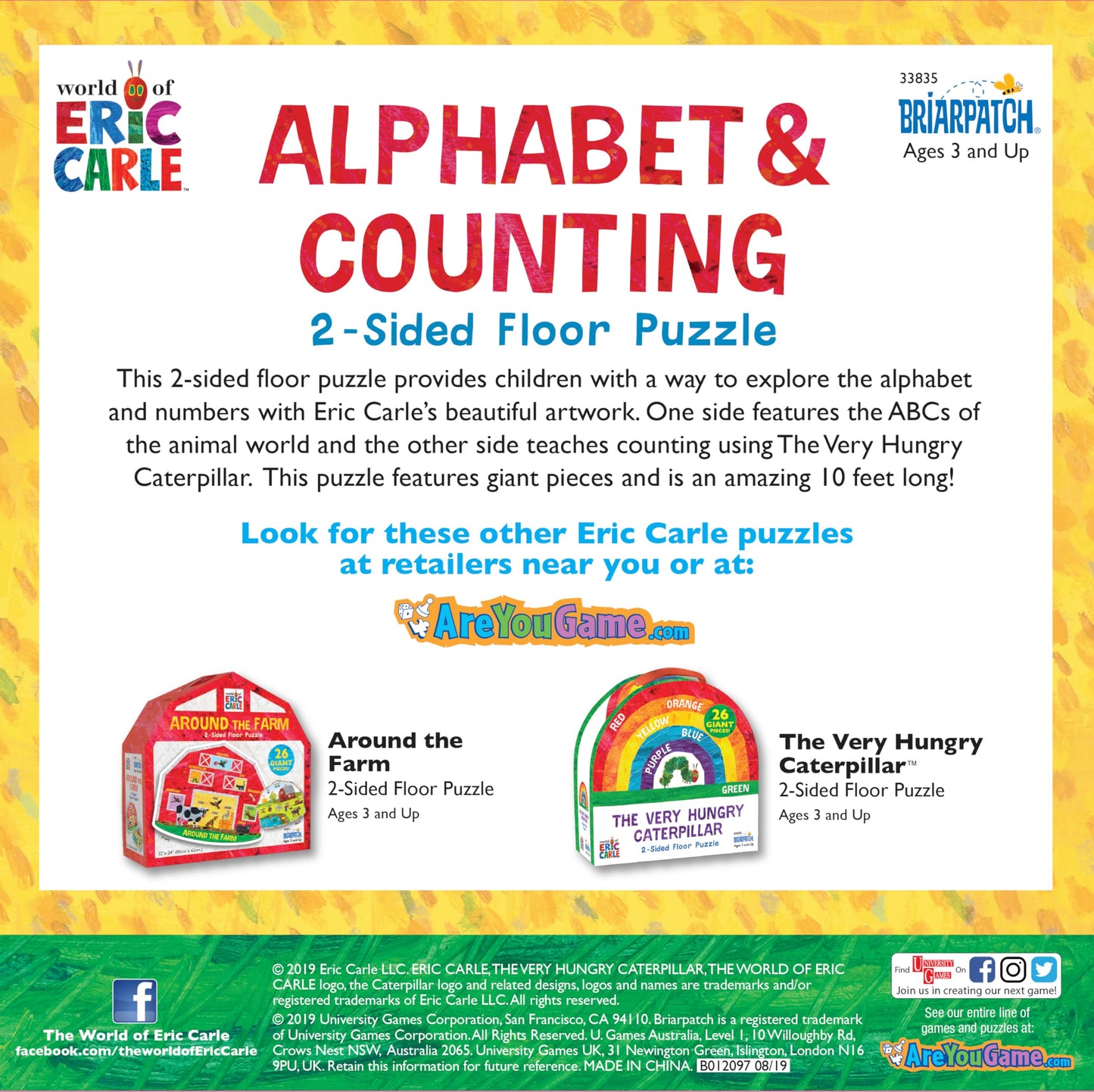 Briarpatch ABC 123 2-Sided Floor Puzzle - Eric Carle, Cardboard, Multi, One Size, Model 33835, Preschool Learning for Kids