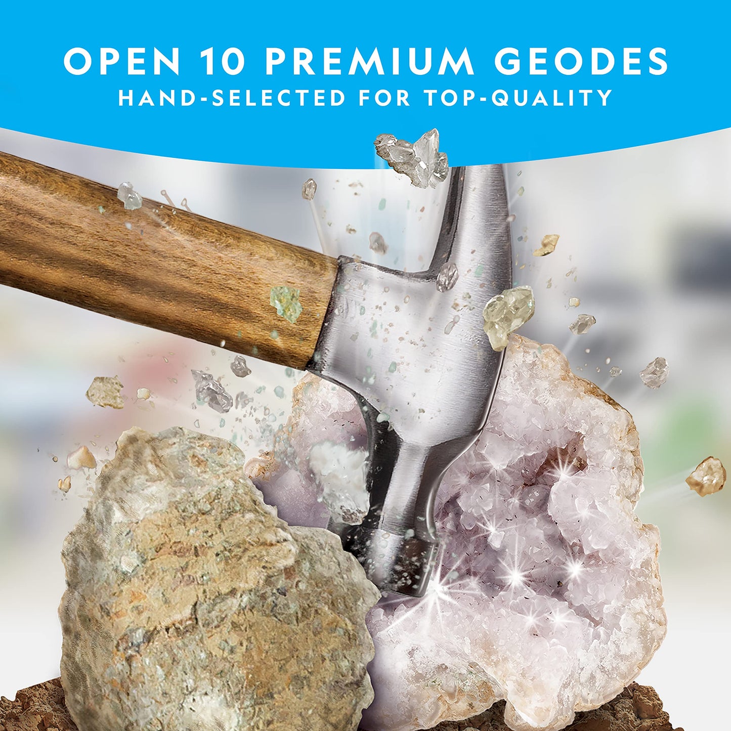 National Geographic Break Open 10 Premium Geodes - Includes Goggles And 2 Display Stands - Great Stem Science Kit, Geology Gift