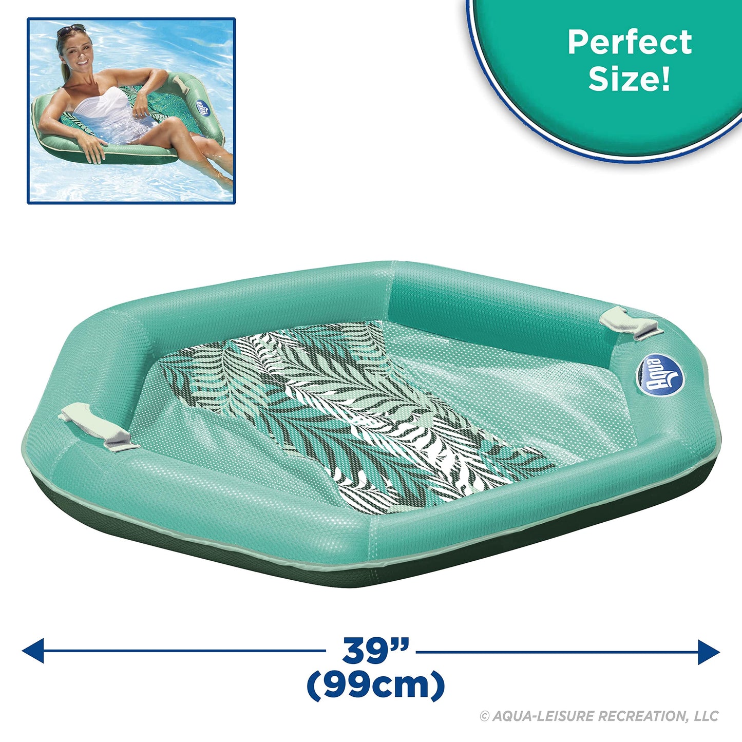 Aqua Supreme Hex Pool Chair Float - Multi-Position  Heavy Duty Floating Pool Chair mature-themed Size - Teal Fern