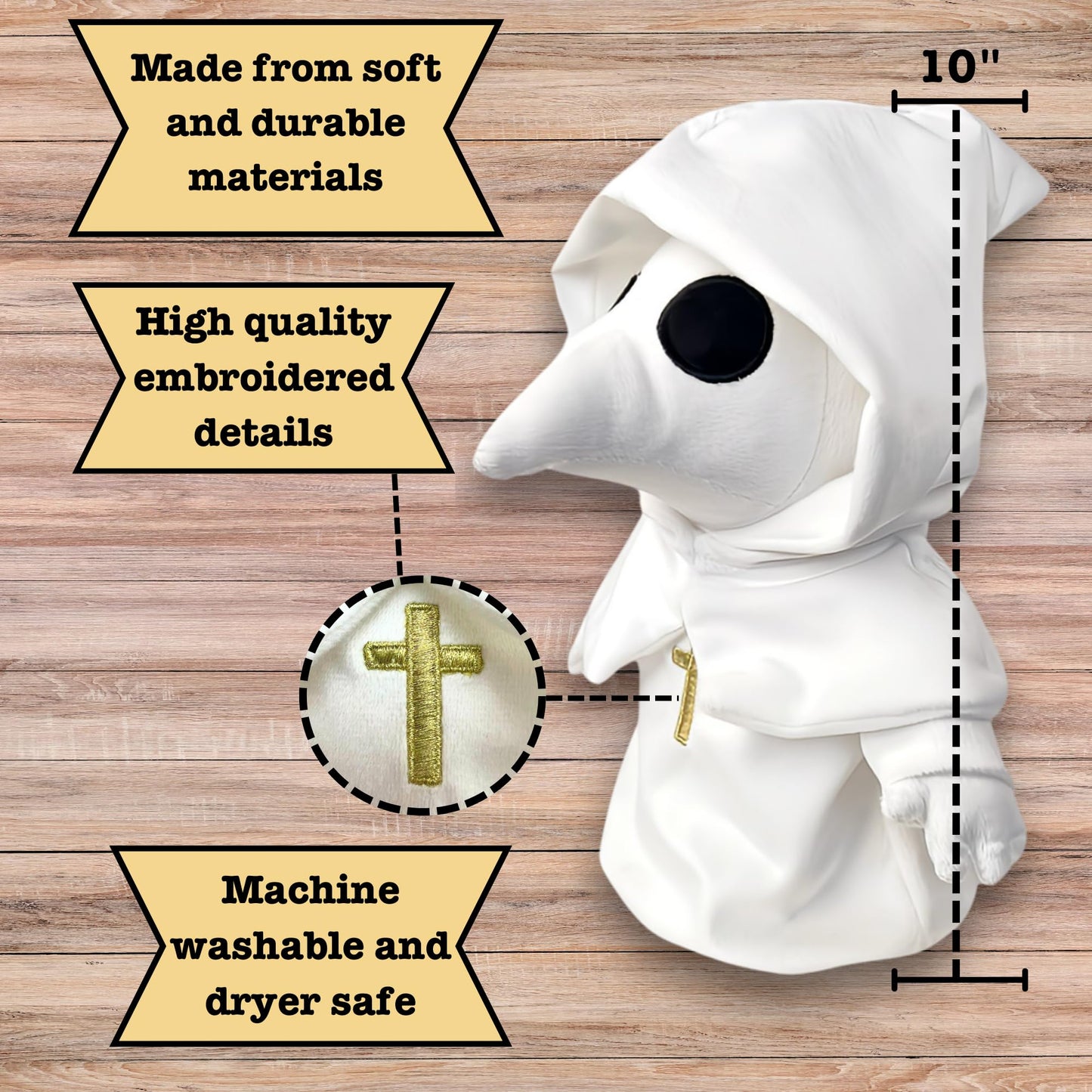 Uncommon Universe Plague Doctor Plush Toy - 10  Glow in The Dark Stuffed Animal - Cute Spooky White Horror Plush - Soft Monster Creepy Plushies - Ideal for mature-themeds or Kids