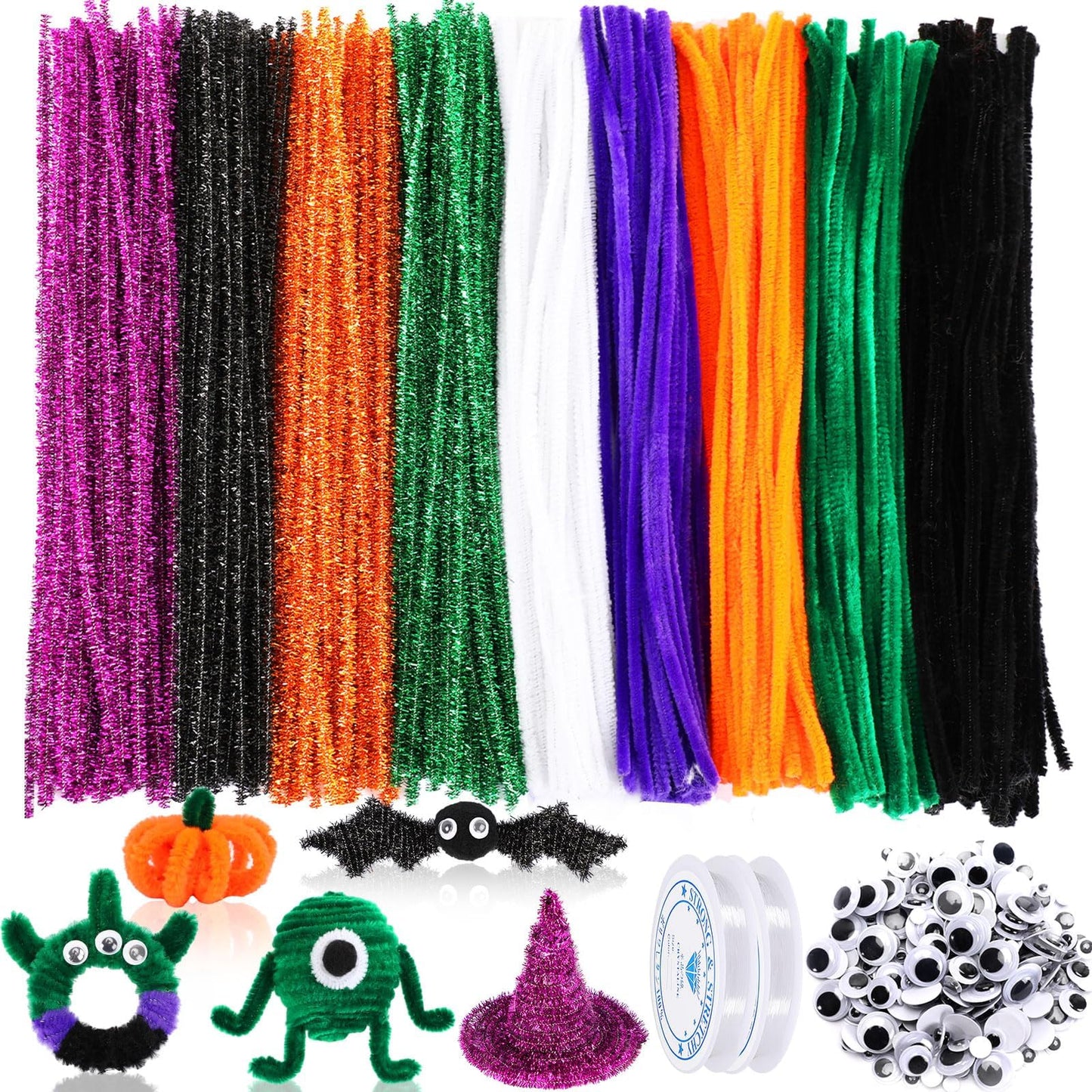 UPINS 550PCS Valentines Day Pipe Cleaners Set Including 5 Colors of Chenille Stems 4 Sizes of Wiggle Googly Eyes for Valentine