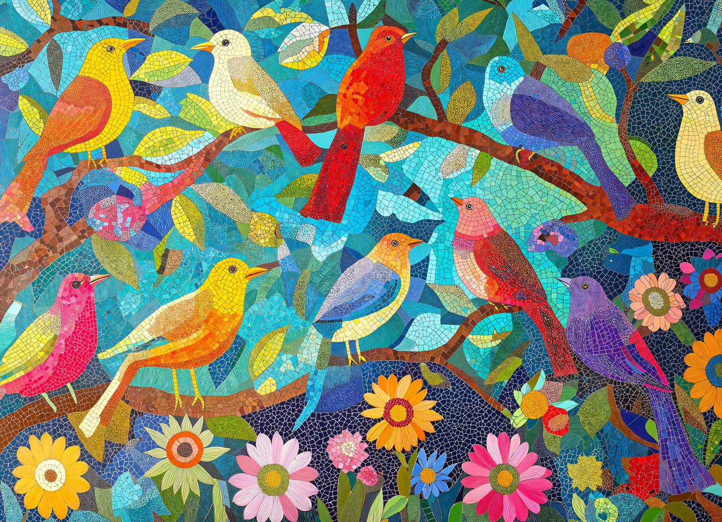 Lucky Puzzles - Birds & Blooms - 1000 Piece Jigsaw Puzzle for Adults | Colorful Puzzle with Vibrant Garden Birds | Best New Chal