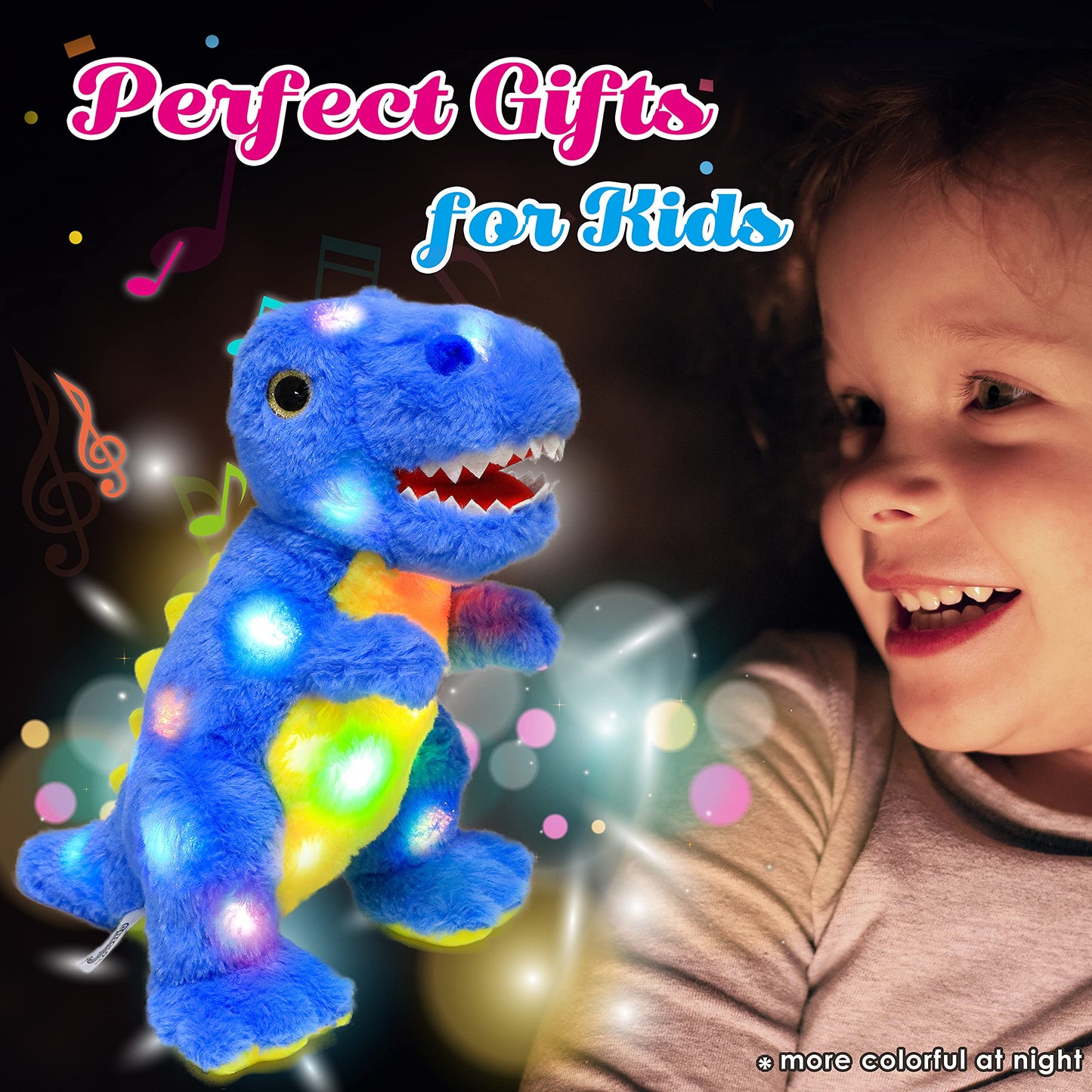 Cuteoy Blue Dinosaur Led Stuffed Animal Light-Up Plush Birthday Christmas T-Rex Plushies Toy Gifts For Kids Toddler Girls, 12.5'