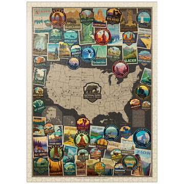 MyPuzzle 63 American National Parks: Collage Map  Vintage Poster - enhanced 1000 Piece Jigsaw Puzzle for mature-themeds