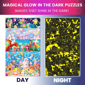 Quokka 4X60 Piece Puzzles For Kids Ages 4-6 – Glow-In-The-Dark Puzzles For Kids 4-8 I Unicorns, Mermaids, Fairy Tale I Fun Educational Toddler Puzzle For Boys And Girls – Educational Game Toys Gift