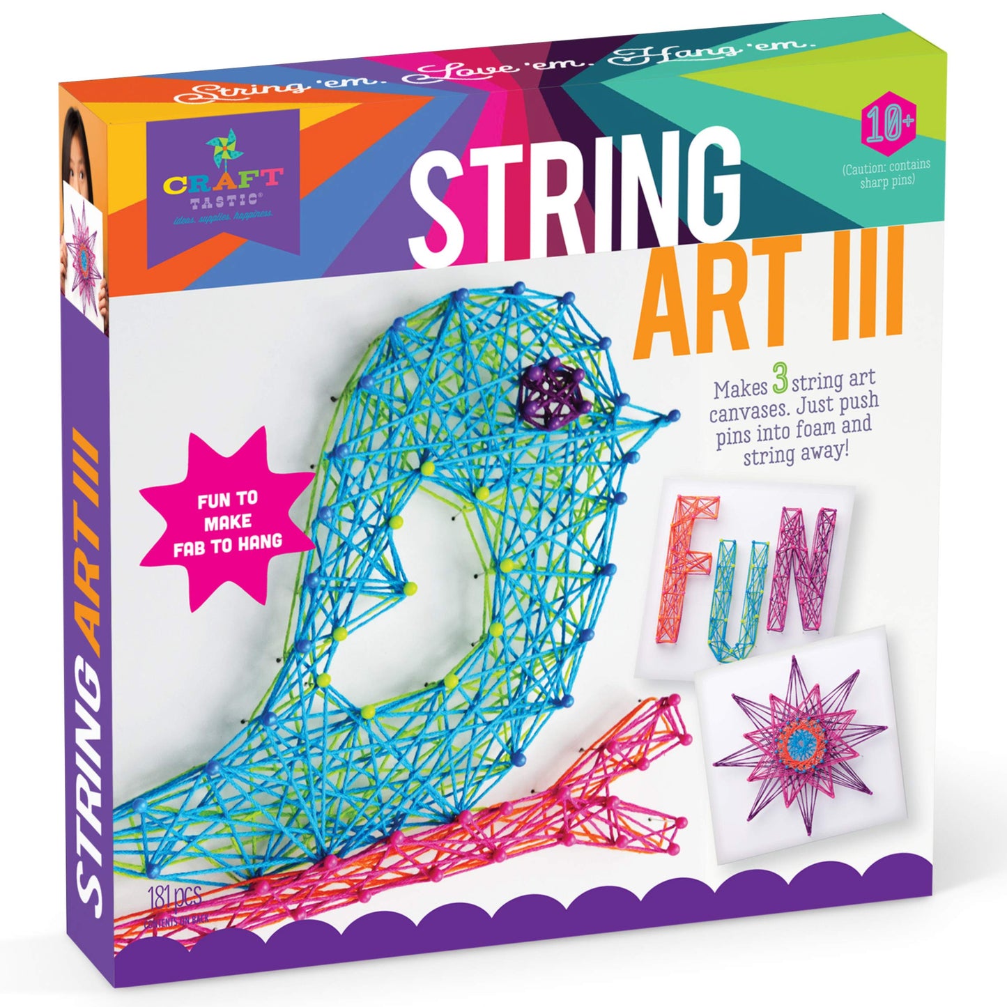Craft-tastic DIY String Art - Craft Kit for Kids - Everything Included For 3 Fun Arts & Crafts Projects - Bird Series