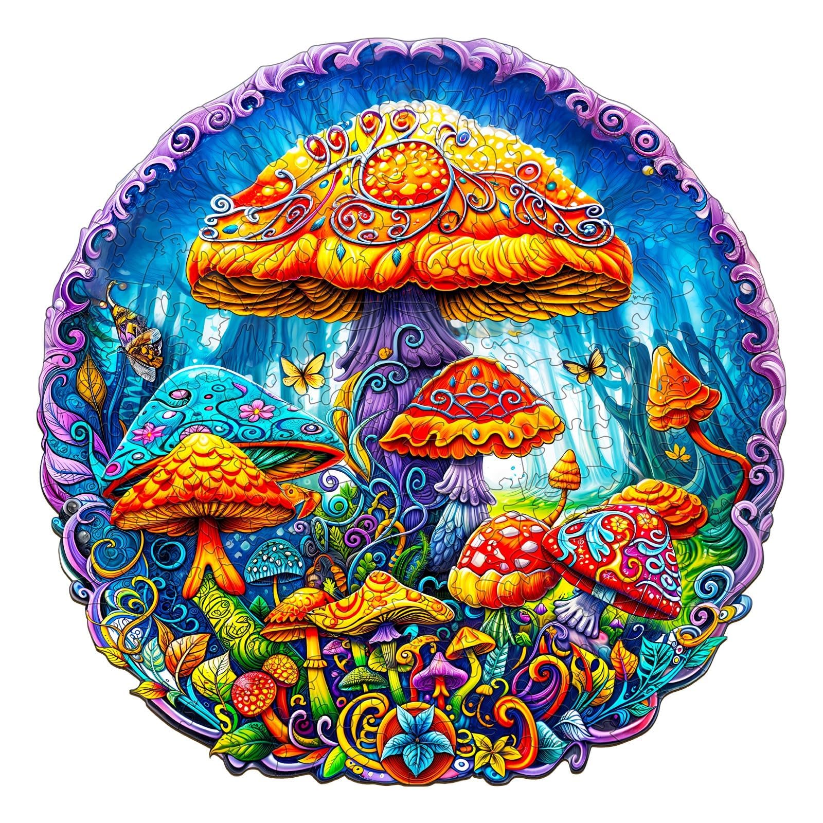 Jigfoxy Wooden Puzzles for mature-themeds  Magical Mushrooms Wood Puzzles mature-themed  Unique Animal Shape Wooden Jigsaw Puzzles  Birthday Gifts for Puzzles Lovers Family Friend (S-8.4 * 8.4in-100pcs)