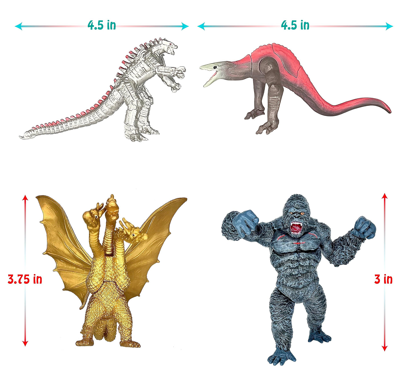 Twcare Exclusive Set Of 6 Godzilla Vs Kong Toys Movable Joint Action Figures, King Of The Monster Dinosaur Ghidorah Skull Crawler Mecha Mechagodzilla Cake Toppers Pack