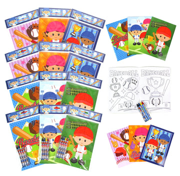 TINYMILLS Baseball Coloring Book Set with 12 Coloring Books and 48 Crayons Baseball Birthday Party Supplies Favor Bag Filler Tea