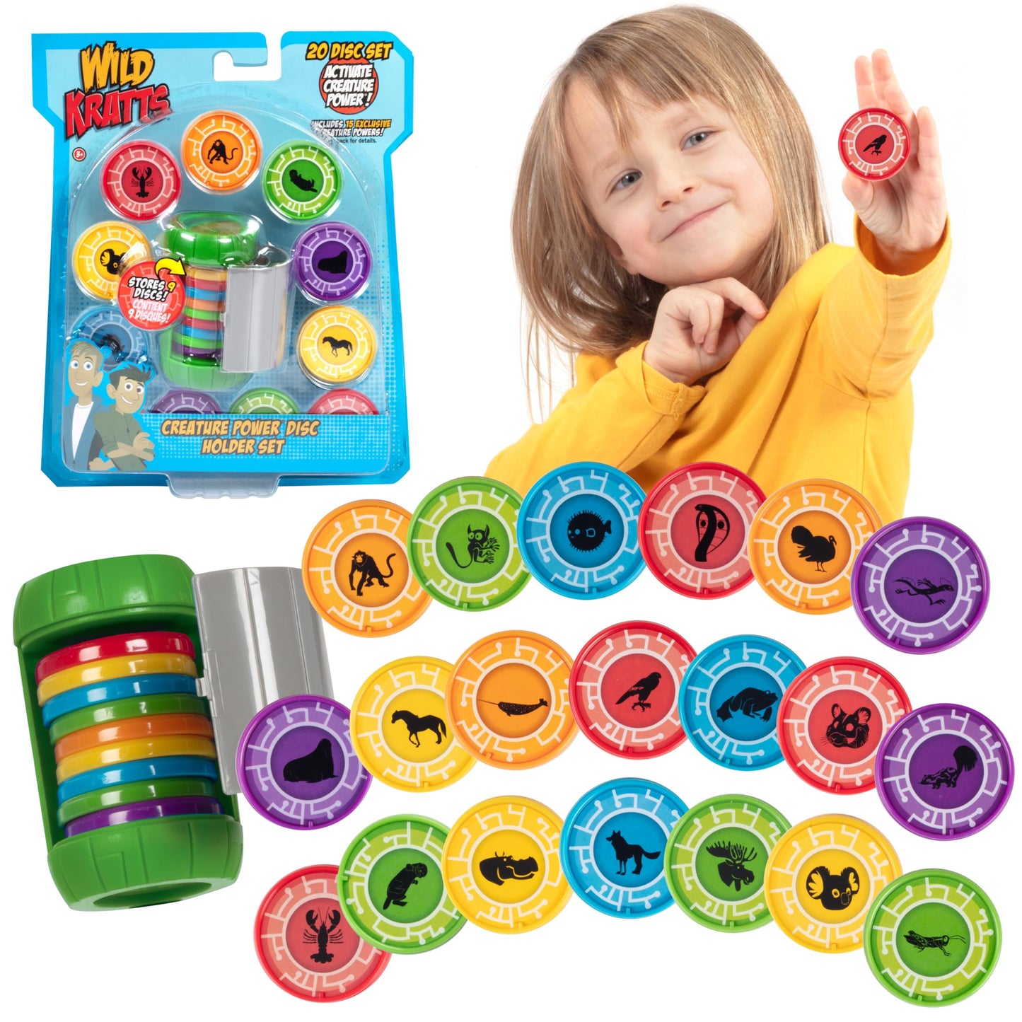 Wild Kratts Chris Creature Power Disc Holder Set w 20 Discs -Figure Toy for Pretend & Dress Up Play-Includes 15 limited availability Power Discs -Officially Licensed Toys for Children-Gift for Kids Boy Girl