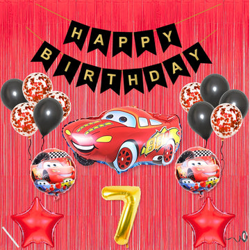 7Th Car Theme Happy Birthday Banner Decoration Black For 7 Year Old Baby Boys Girls Kids 5 Pc Lightning Macqueen Theme 10 Pc Con