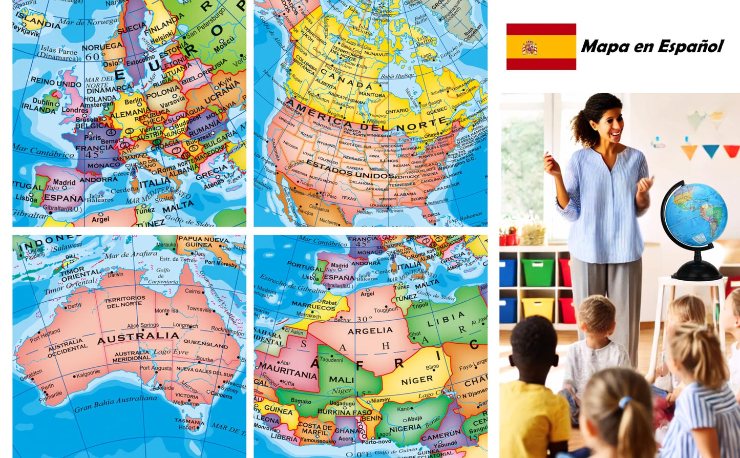Exerz 8 Globo Terr  Queo, Spanish World Globe Political Map