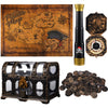 Bencailor 104 Pcs Pirate Treasure, Chest Box with Bronze Coins Vintage Map Compass Telescope for Boy Girl Halloween Cosplay Prop