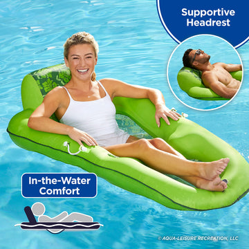 Aqua LEISURE Inflatable Water Lounge, X-Large, Lime Floral, 63x36", Polyurethane
