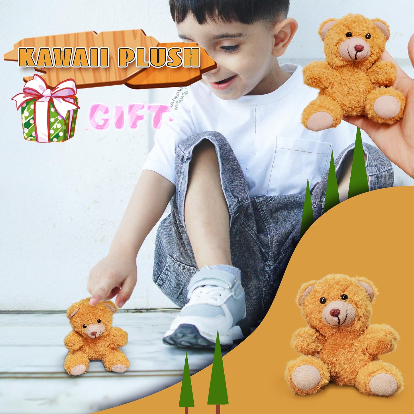Jiaho Brown Teddy Bear Stuffed Animal, Kawaii Bear Plush Toys, Mini Plushies, Cute Stuffed Animals For Girls Boys, Stuffed Bear