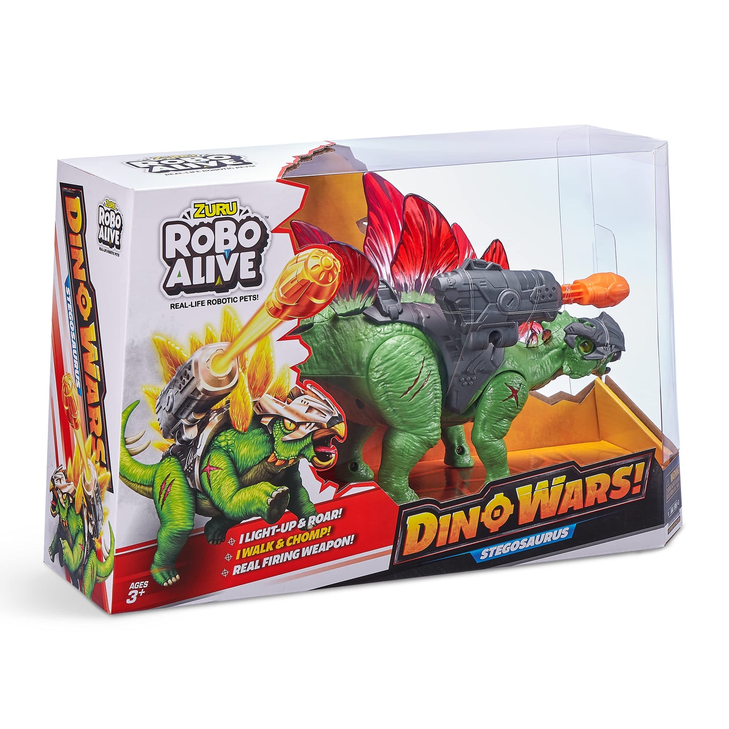 Robo Alive Dino Wars Stegosaurus Toy - Green, Red, Grey - Plastic - Model 20196