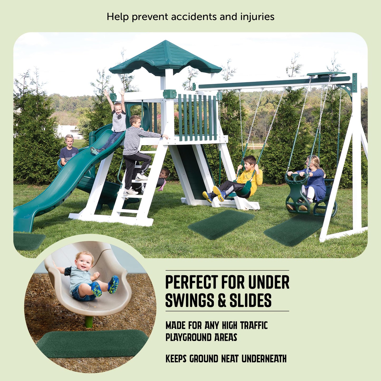 Playsafer Playground Safety Rubber Wearmat For Swingsets And Slides - 1'' Thick X 24'' W X 40'' L (1 Pack, Green)