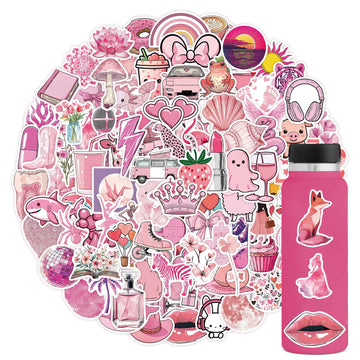 102 Pcs Preppy Stickers,Pink Stickers Supplies Pink Party Suitable For Unique Designed Vinyl Waterproof Stickers For Hydroflask