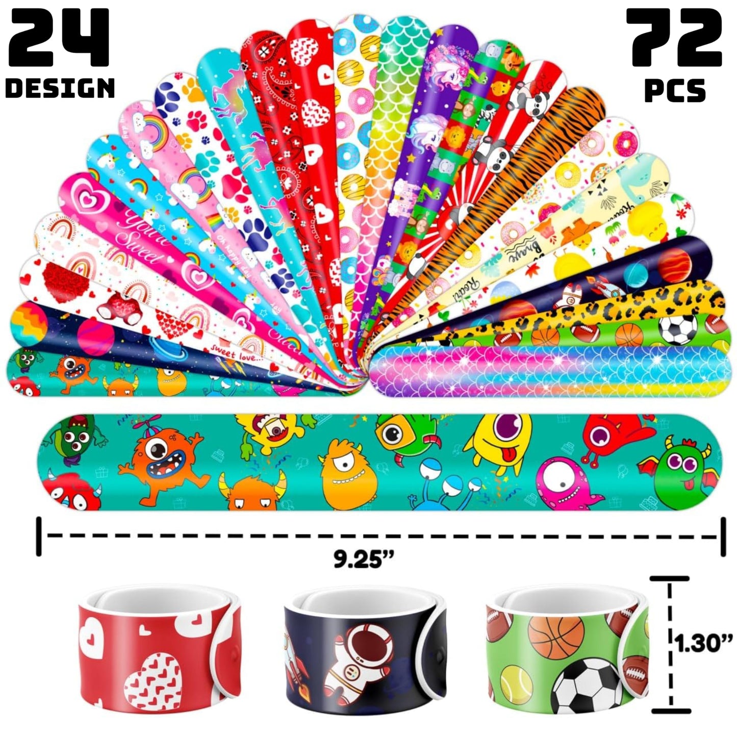 144PCS Party Favor Classroom Prizes For Kids - 72 Temporary Pre-Cut Tattoos & 72 Slap Bracelets - Fun Party Favors for Boys & Gi