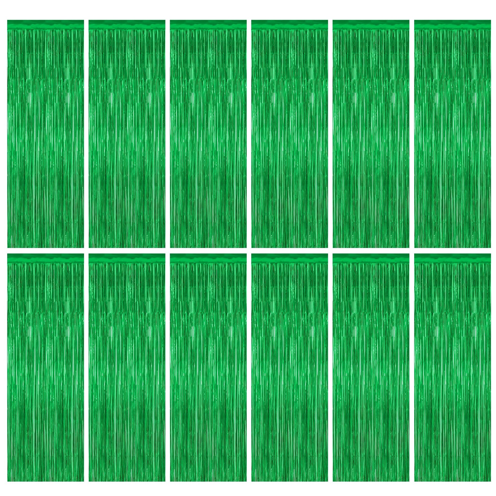 12 Pack Party Decorations, 3.28 FT x 7.05 FT Green Streamer, Metallic Birthday Backdrop Foil Fringe Curtains Green Tinsel, Party