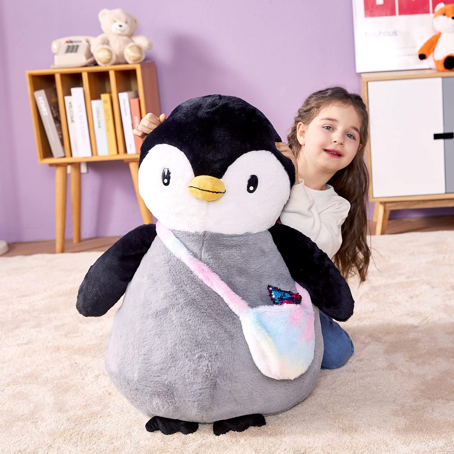 Ikasa Giant Penguin Stuffed Animal Plush Toy, 23' Big Cute Jumbo Soft Penguin Plushie For Kids Girls Boys Girlfriend Children