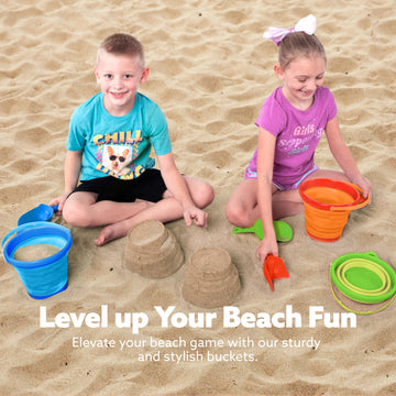JOYIN 3 Packs Foldable Pail Bucket with Shovels & Mesh Bag, Collapsible Buckets Multi Purpose for Beach, Camping Gear, Beach Par