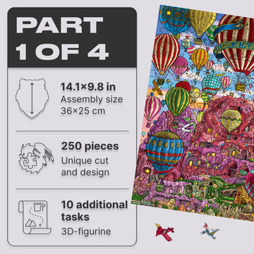 Unidragon Original + Ic4 Design Wooden Jigsaw Puzzle For Adults And Kids, Puzzle Board Game, Quezzle Amazing Cappadocia, Part 1, 250 Pieces, 14.1 By 9.8 Inches