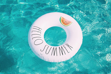 Rae Dunn x CocoNut Float Ring Float - Hello Summer Theme - mature-themed Size Large 48 Inch Inflatable Raft & Durable Water Inner Tube - Stable Ride-On for Summer Parties & Swim Events