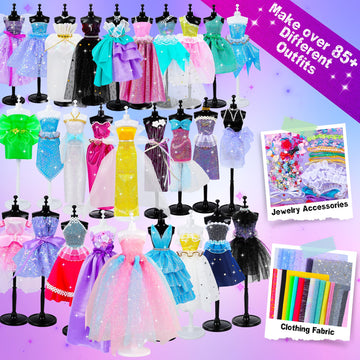 MINIFUN 800+ Pcs Fashion Designer Kit for Girls, DIY Sewing Kit with Mannequins, Arts & Crafts for Kids Ages 6-12, Multicolored