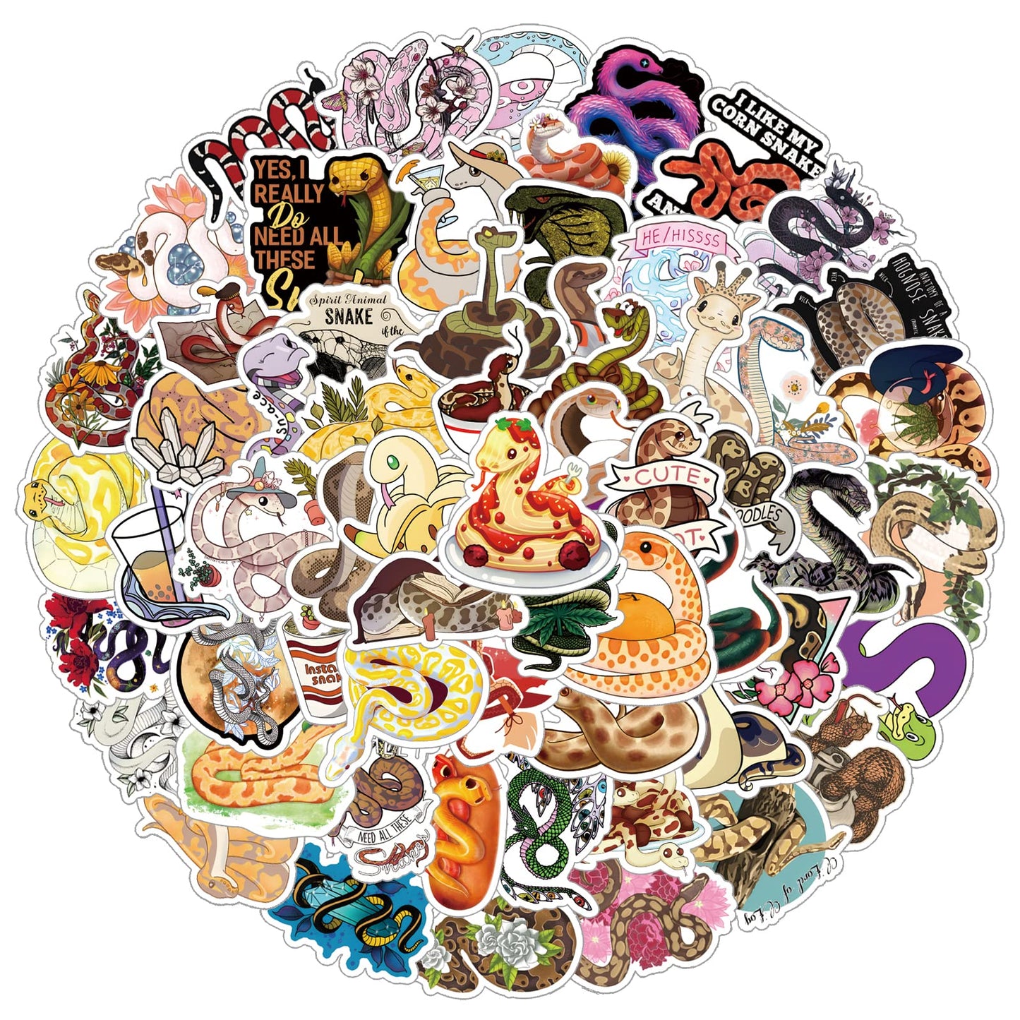 60Pcs Cute Snake Animal Cartoon Waterproof Decals Stickers For Kids Girls Boys Teens Adults For Birthday Bachelor Party Hallowee