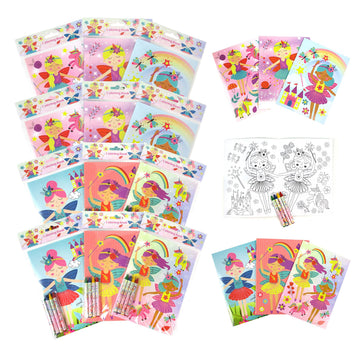 TINYMILLS Magical Fairies Coloring Books for Kids with 12 Coloring Books and 48 Crayons, Fairies Birthday Party Favors, Favor Ba