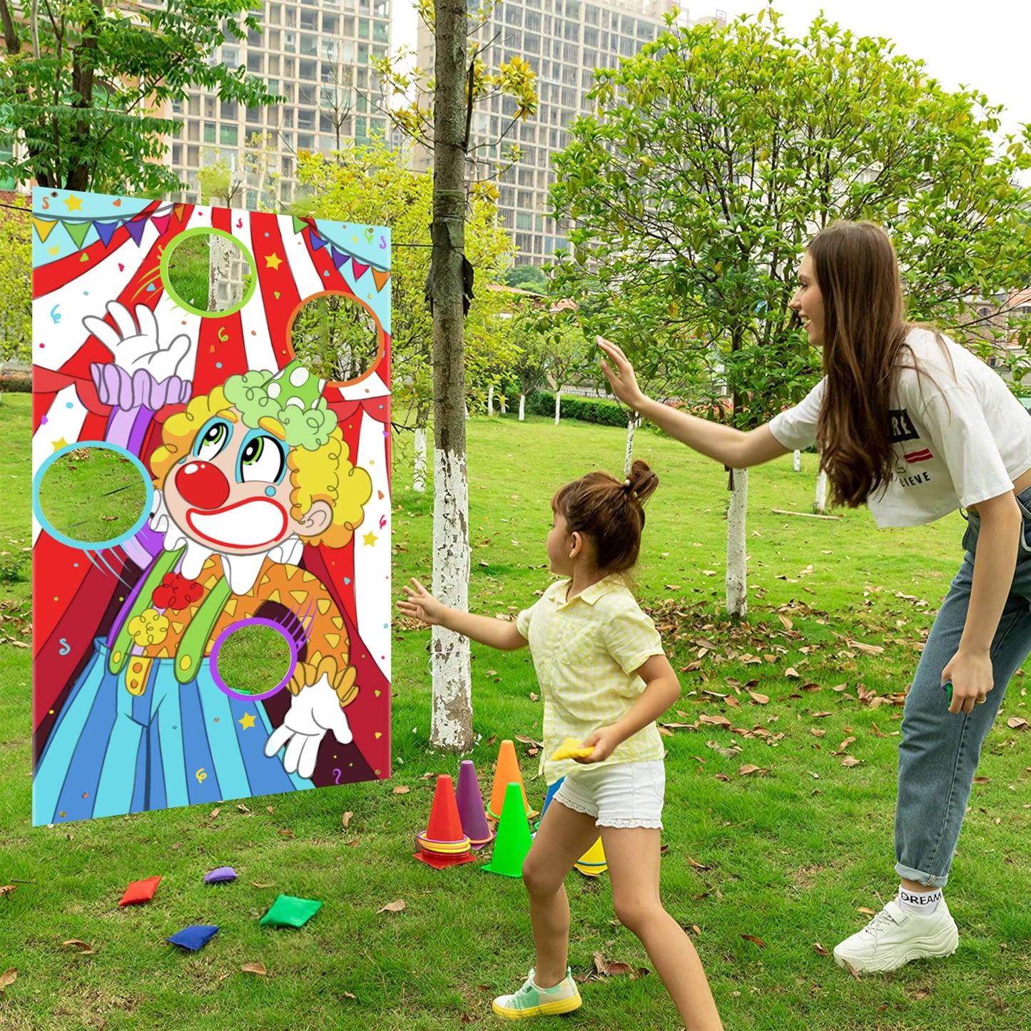 JOYIN 31PCS 3 in 1 Carnival Games  Easter Ring Toss Yard Set  Bean Bags  Cones - Outdoor Toys for Toddlers & Kids  Children's Indoor Play  Family Fun  Kids Party Cornhole Set  Lawn Games