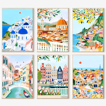 Cupmod 6 Packs Paint By Number For Adults,Scenery-Cityscape Diy Acrylic Oil Painting Paint By Numbers Kits On Canvas,Adults Pain